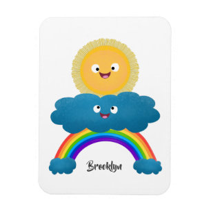 Cute happy sun wolwolk regenboog cartoon magneet