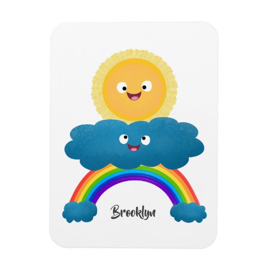 Cute happy sun wolwolk regenboog cartoon magneet (Verticaal)