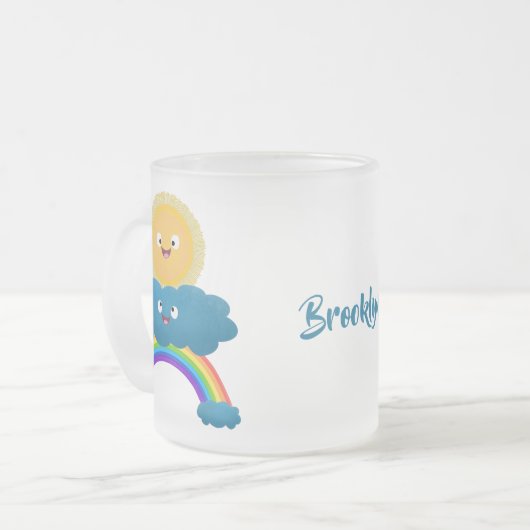 Cute happy sun wolwolk regenboog cartoon matglas koffiemok (Voorkant links)