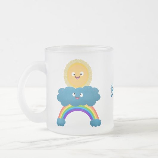 Cute happy sun wolwolk regenboog cartoon matglas koffiemok (Links)