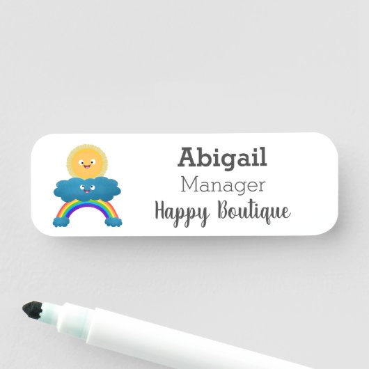 Cute happy sun wolwolk regenboog cartoon naamplaatje (In situ)