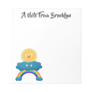 Cute happy sun wolwolk regenboog cartoon notitieblok