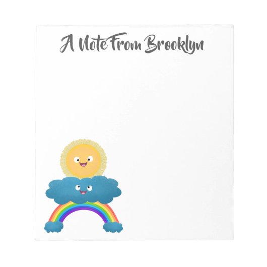 Cute happy sun wolwolk regenboog cartoon notitieblok (Voorkant)