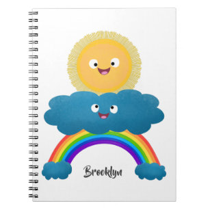 Cute happy sun wolwolk regenboog cartoon notitieboek