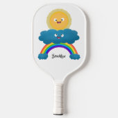 Cute happy sun wolwolk regenboog cartoon pickleball paddle (Achterkant)