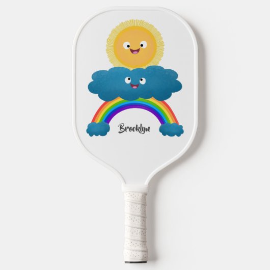 Cute happy sun wolwolk regenboog cartoon pickleball paddle (Voorkant)