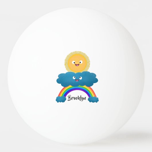 Cute happy sun wolwolk regenboog cartoon pingpongbal (Voorkant)