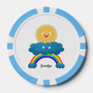Cute happy sun wolwolk regenboog cartoon poker chips