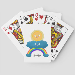 Cute happy sun wolwolk regenboog cartoon pokerkaarten