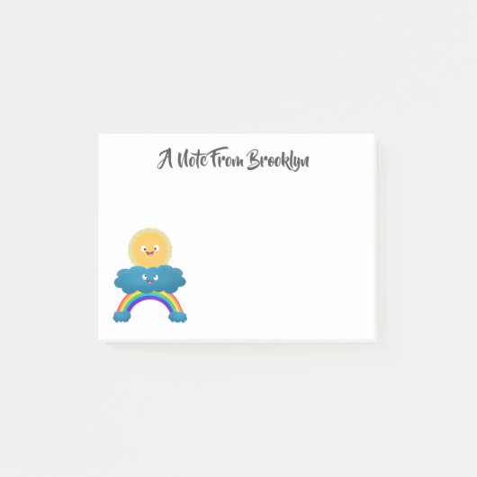 Cute happy sun wolwolk regenboog cartoon post-it® notes (Voorkant)