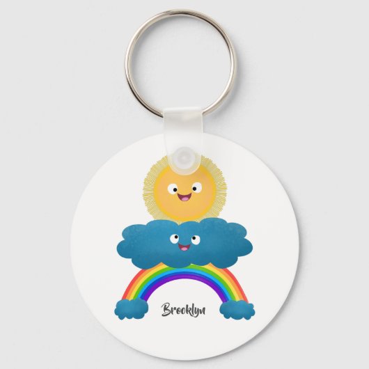 Cute happy sun wolwolk regenboog cartoon sleutelhanger (Voorkant)