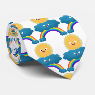 Cute happy sun wolwolk regenboog cartoon stropdas