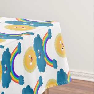Cute happy sun wolwolk regenboog cartoon tafelkleed