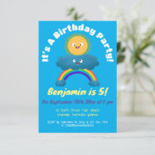 Cute happy sun wolwolk regenboog cartoon-uitnodigi kaart (Staand voorkant)