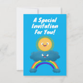 Cute happy sun wolwolk regenboog cartoon-uitnodigi kaart (Achterkant)