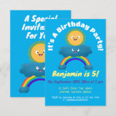 Cute happy sun wolwolk regenboog cartoon-uitnodigi kaart (Voorkant / Achterkant)