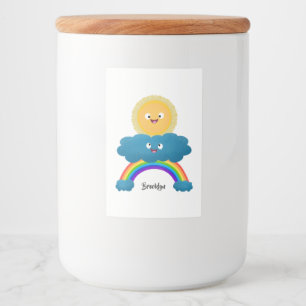 Cute happy sun wolwolk regenboog cartoon voedselcontainer etiket