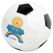 Cute happy sun wolwolk regenboog cartoon voetbal (Drie kwart)