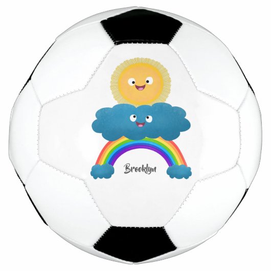 Cute happy sun wolwolk regenboog cartoon voetbal (Voorkant)