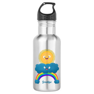 Cute happy sun wolwolk regenboog cartoon waterfles