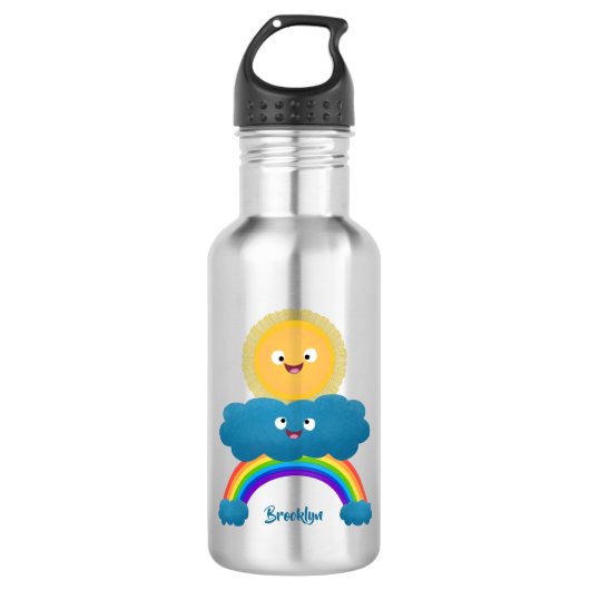 Cute happy sun wolwolk regenboog cartoon waterfles  (Voorkant)