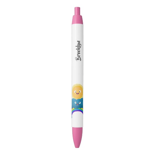 Cute happy sun wolwolk regenboog cartoon zwarte inkt pen (Voorkant Verticaal)