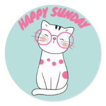 CUTE HAPPY SUNDAY CAT CLASSIC ROUND STICKER
