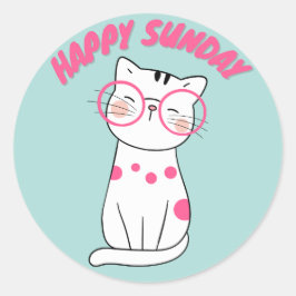 CUTE HAPPY SUNDAY CAT CLASSIC ROUND STICKER