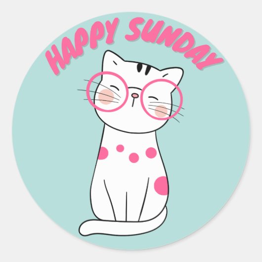 CUTE HAPPY SUNDAY CAT CLASSIC ROUND STICKER (Voorkant)