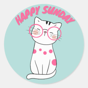 CUTE HAPPY SUNDAY CAT CLASSIC ROUND STICKER