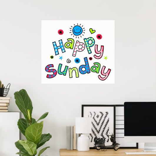 Cute Happy Sunday Week Greep Text Expression Poster (Thuiskantoor)