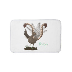 Cute happy superb lyrebird cartoon illustratie badmat