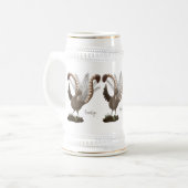 Cute happy superb lyrebird cartoon illustratie bierpul (Voorkant links)