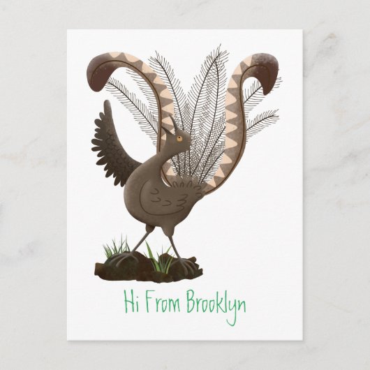 Cute happy superb lyrebird cartoon illustratie briefkaart (Voorkant)