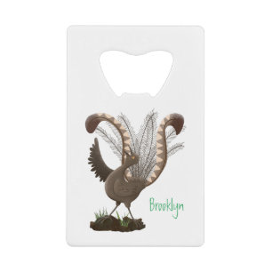 Cute happy superb lyrebird cartoon illustratie creditkaart flessenopener