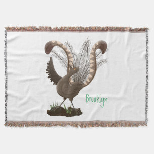 Cute happy superb lyrebird cartoon illustratie deken