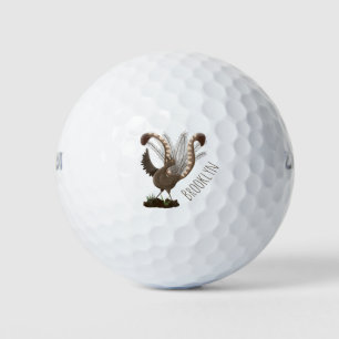 Cute happy superb lyrebird cartoon illustratie golfballen
