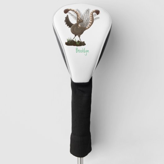 Cute happy superb lyrebird cartoon illustratie golfheadcover (Voorkant)