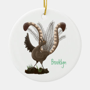 Cute happy superb lyrebird cartoon illustratie keramisch ornament