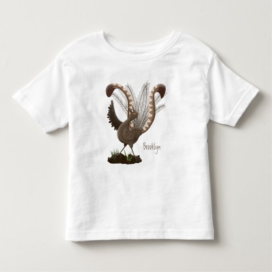 Cute happy superb lyrebird cartoon illustratie kinder shirts (Voorkant)