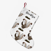 Cute happy superb lyrebird cartoon illustratie kleine kerstsok (Voorkant (Hangend))