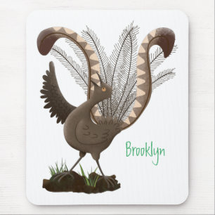 Cute happy superb lyrebird cartoon illustratie muismat