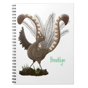 Cute happy superb lyrebird cartoon illustratie notitieboek