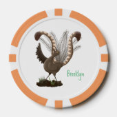 Cute happy superb lyrebird cartoon illustratie poker chips (Voorkant)