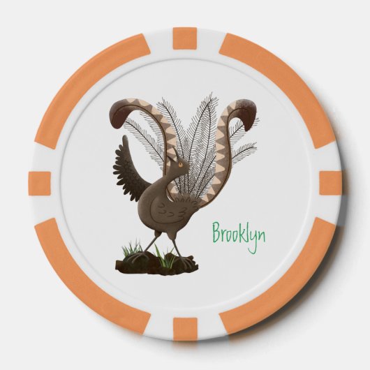 Cute happy superb lyrebird cartoon illustratie poker chips (Voorkant)