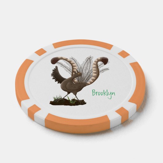 Cute happy superb lyrebird cartoon illustratie poker chips (Enkel)