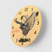 Cute happy superb lyrebird cartoon illustratie r ronde klok (Hoek)