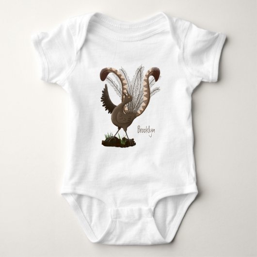 Cute happy superb lyrebird cartoon illustratie romper (Voorkant)