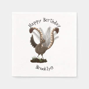 Cute happy superb lyrebird cartoon illustratie servet