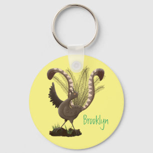 Cute happy superb lyrebird cartoon illustratie sleutelhanger